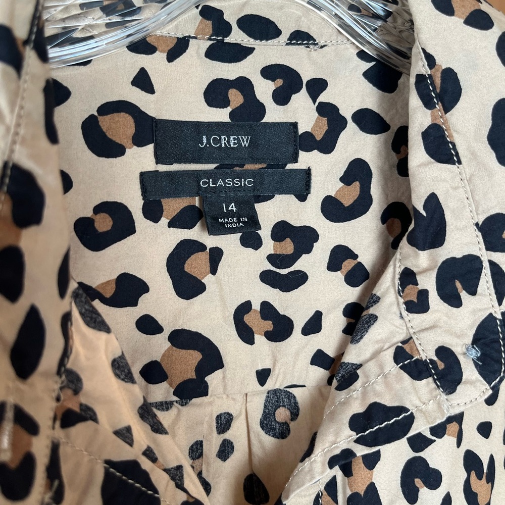 JCREW Leopard Print Popover Cotton Top Blouse Classic Animal Print 14 - Picture 3 of 7